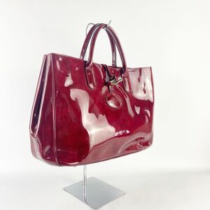 Longchamp ロンシャン ROSEAU ハンドバッグ エナメル 赤 レッド ボルドー@DC65