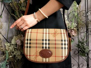 ●超美品●BURBERRY バーバリー●ノバチェック●ロゴ型押し●PVC カーフ レザー●ショルダー バッグ●ブラウン ベージュ●G金具●Js53809