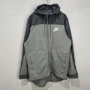 送料無料☆NIKE☆ナイキ☆シーズナルフルジップフーディ☆ナイロン切り替えジップパーカー☆ワンポイントロゴ☆グレー☆XL☆G23