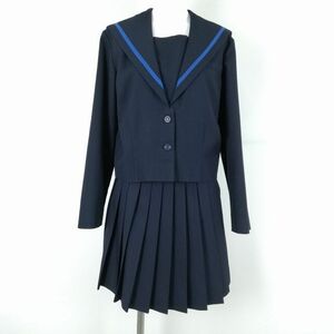 1円 セーラー服 スカート 上下2点セット 大きいサイズ 冬物 青1本線 女子 学生服 神奈川鶴巻中学 紺 制服 中古 ランクC NA6531