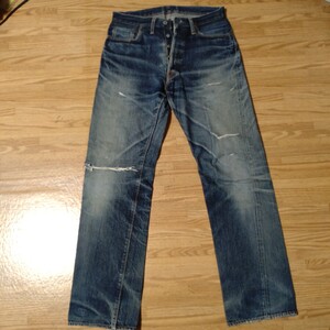 ⑱ DENIME ドゥニーム W32 ダメージ レングス 約82cm 革パッチ クラッシュ 蜂の巣