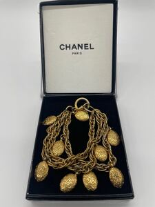 【美品】CHANEL シャネル　ロゴ　3連　チェーン　ブレスレット　ヴィンテージ　ゴールド