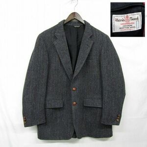 USA製サイズ？ Harristweed ウール テーラード ジャケット ブレザー 2ボタン ダーク グレー ハリスツイード 古着 ビンテージ 3O2309