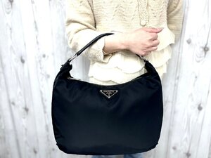 極美品 PRADA プラダ テスート デカ ロゴ トートバッグ ショルダーバッグ バッグ ナイロン×レザー 黒 A4収納可 79886Y