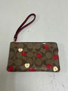 11103h 美品　コーチ リスレットポーチ レザー マルチケースりんご柄　COACH アップル柄　