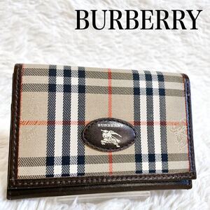 美品 BURBERRY バーバリー ホースロゴ ノバチェック カードケース