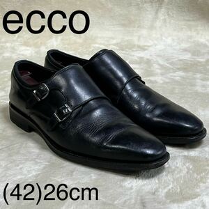 ECCO エコー メンズ ダブルモンクストラップ ビジネスシューズ 42 US8 約 26cm ブラック レザー本革