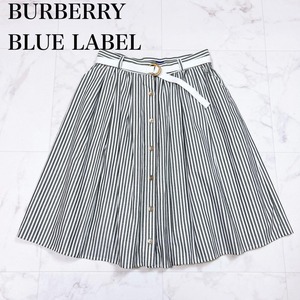 ◇ BURBERRY BLUE LABEL バーバリーブルーレーベル ストライプ スカート ベルト グレー 灰 ホワイト 白 サイズ38 M