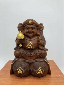 仏教美術 総檜材 木彫仏像 精密細工 切金 仏師で仕上げ品　三面大黒天立像 高さ12cm