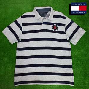 TOMMY HILFIGER ボーダー柄ポロシャツ【グレー/XL】美品！