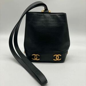 美品 CHANEL シャネル トリプルココ キャビアスキン ココマーク ショルダーバッグ ワンショルダー 肩掛け ブラック ゴールド金具