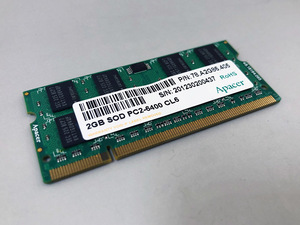 ★Apacer 2GB SOD PC2-6400 CL6 ノートPC メモリ DDR2 SO-DIMM 1枚　管理番号[F2-B0278]