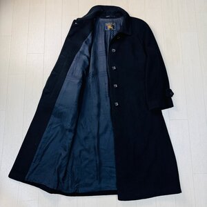 良品/15号 XL-XXL相当★バーバリー/BURBERRY カシミヤ ステンカラー コート ロング丈 ジャケット ソフトウール ロゴ釦 レディース 黒