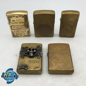 ★E06795/ZIPPO ジッポー/オイルライター/スカル/ポートランド オレゴン州 等/スリム 他/ゴールド/1989/2000 他/計5点セット/火花OK含