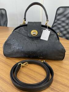 本物オーストリッチ　ハンドバッグ　長期在庫展示品　未使用品　貴重品　ＪＲＡ日本製 黒