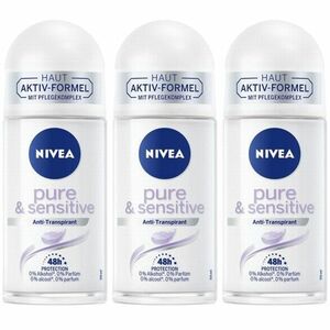 【3本セット】NIVEA ニベア デオドラント ロールオン Pure & Sensitive 48時間持続 50ml 【並行輸入品】