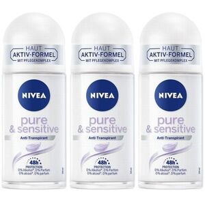 【3本セット】NIVEA ニベア デオドラント ロールオン Pure & Sensitive 48時間持続 50ml 【並行輸入品】