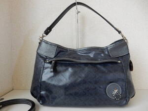 PELLE BORSA(ペレボルサ)☆B5対応☆5ポケット☆斜め掛けOK☆2WAYショルダーバッグ(ロングショルダー付き)ネイビー(金具シルバー)