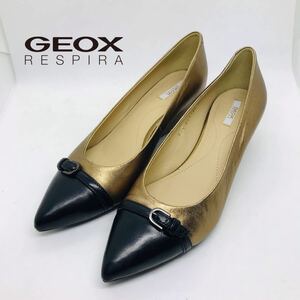 【美品】GEOX ジェオックス　ポインテッドトゥ　低寸　ラメゴールド　37