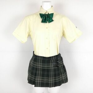 1円 ブラウス マイクロミニスカート リボン 上下3点セット M 夏物 女子 学生服 中学 高校 黄 制服 中古 ランクB EY2108