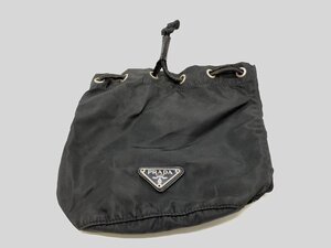 PRADA プラダ 三角ロゴ プレート 巾着 ポーチ ブラック 黒 ☆良品☆[84-0120-2E10]