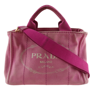 PRADA プラダ カナパ ミニ 2WAYショルダー ハンドバッグ キャンバス ピンク レディース【I180724007】中古