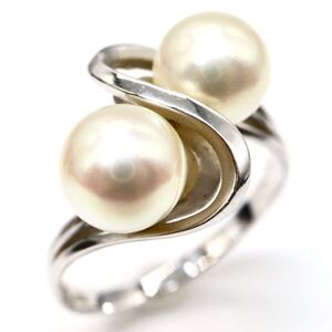 1円〜!!テリ良し!!TASAKI(田崎真珠)《K14WG アコヤ本真珠リング》J 3.6g 約13.5号 jewelry ring パール pearl EA8/EA9 E239