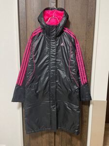 即決 美品 adidas アディダス ベンチダウン 黒 ブラック ピンク レディース L ダウンコート ベンチコート 中綿 M39625 climaproof