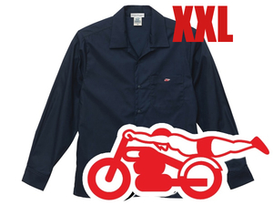 OPEN COLLAR WORK SHIRT NAVY XXL/ネイビーオープンカラーシャツ開襟シャツ大きめサイズワークシャツミリタリーシャツデニムシャツ60s70s