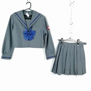 1円 セーラー服 ミニスカート 上下3点セット 大きいサイズ 冬物 青1本線 女子 学生服 山梨上条中学 グレー 制服 中古 ランクC NA4942