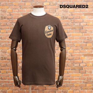 DSQUARED2/XSサイズ/イタリア製Tシャツ S74GD0865 ジャージー伸縮◎ ヴィンテージ プリント 製品染め加工 半袖 新品/茶色/ブラウン/jd248/