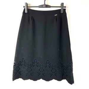 クレージュ Courreges スカート レース フレア ロゴ入り 黒 38サイズ 925193