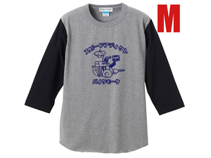 バイクモータ 3/4 Sleeves T-shirt GRAY × BLACK M/3/4 sleeves長袖ロンt国産旧車會暴走族カミナリ族ホンダカワサキヤマハスズキ昭和80s