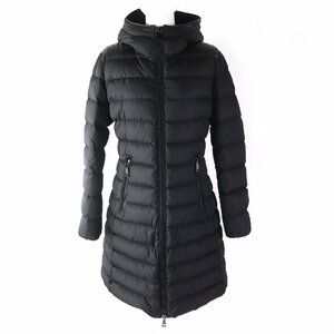 美品△MONCLER モンクレール 19-20AW TALEV タレヴ ラムレザー切替 フード付 ZIP UP ダウンコート ブラック 2 正規品 レディース