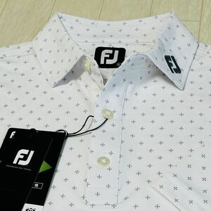 新品◆FootJoy フットジョイ クロスフローラルプリント 吸汗速乾 4Wayストレッチ 半袖ポロシャツ/ホワイト/サイズXL/送料185円