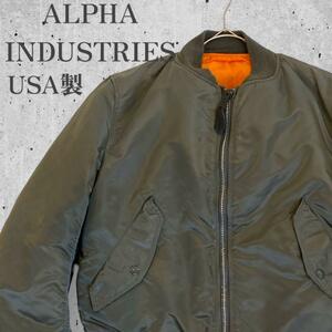 【希少 米国製】 ALPHA INDUSTRIES アルファインダストリーズ MA-1 USA フライトジャケット ３本タグ MIL-J-82790J GREEN アルファ