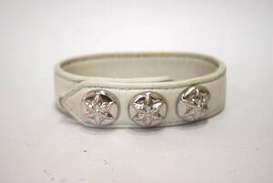 CHROME HEARTS/クロムハーツ 3BTN 2SNP HEART/3ボタン 2スナップ ハート レザー ブレスレット ホワイト