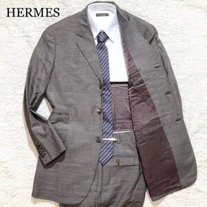 【極美品】HERMES スーツ セットアップ グレージュ 総柄 ブラウン 52