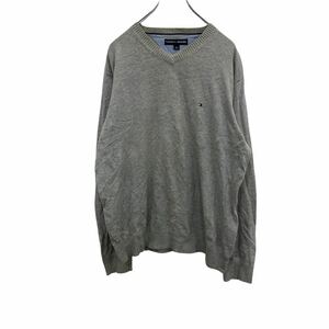 TOMMY HILFIGER Vネックセーター グレー トミーヒルフィガー ニットセーター ロゴ ワンポイント 古着卸 アメリカ仕入 t2201-4584