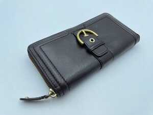 □● COACH ラウンドファスナー レザー 長財布 ブラウン×ゴールド メンズ レディース (S0830)