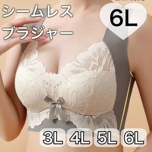 ノンワイヤー シームレス ブラジャー グレー　灰色　　レース 大きいサイズ 6L 5XL ナイトブラ 夜用ブラ C95 D95 C100 D100 授乳ブラ　美乳