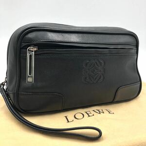 1円【希少/極美品】LOEWE ロエベ アナグラム セカンドバッグ クラッチバッグ 手持ち鞄 ビジネス デカロゴ レザー 本革 ブラック 黒 メンズ