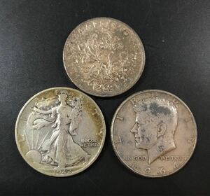 外国銀貨　フランス 5フラン銀貨 1962年　アメリカ ハーフダラー 50セント銀貨 2種類 1942年 1964年　3枚 まとめ　　24-3