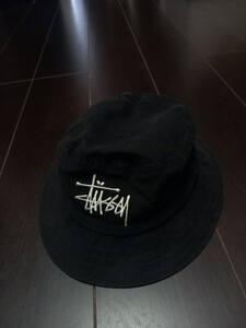 00s ステューシー　ブラック　ヘビー　コットン　ダック　生地　刺繍ロゴ　OLD STUSSY ハット sizeL-XL ビンテージ　黒タグ　80s 90s