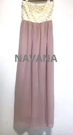 NAVANA ベアトップ ロングワンピース マキシ丈 シアー シフォン 花