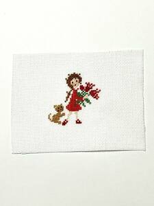 ハンドメイドクロスステッチ刺繍完成品☆女の子花束&ネコ サモイロフ