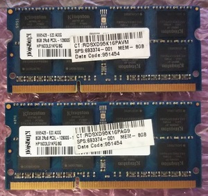 AM040【送料無料】Kingston製 SDRAM DDR3 PC3L 12800S 8GB×2枚セット(16GB) 中古動作品