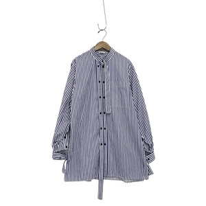 2023AW ENFOLD エンフォルド LONG-COLLAR SHIRT ストライプデザインシャツ ブラウス ブルー 38 300GA230-1470