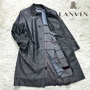 1円【推定25万円】LANVIN PARIS ランバン 絹 シルク カシミヤ カシミア ステンカラーコート ロング丈 ライナー付 メンズ XL LL シルバー