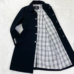 美品 バーバリー ブラックレーベル ナポレオン マリン コート ノバチェック ロング丈 銀ボタン メタル釦 アウター BURBERRY BLACK LABEL